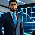 A distinguished professional Arab male financial expert, fully clothed in a modest, modern business suit with subtle traditional embroidery, stands confidently in a sleek, futuristic financial technology office. The background showcases translucent holographic displays projecting intricate blockchain networks and secure financial graphs, bathed in soft, professional lighting. The image conveys innovation, trust, and advanced digital finance. Perfect anatomy, correct proportions, natural pose, well-formed hands, proper finger count, natural body proportions, appropriate attire, professional dress, safe for work, appropriate content, professional.